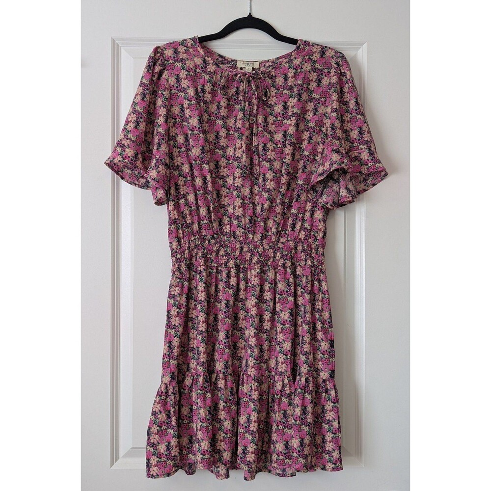Umgee Romantic Pink Floral Metallic Fairycore Cottagecore Mini Dress Size Medium